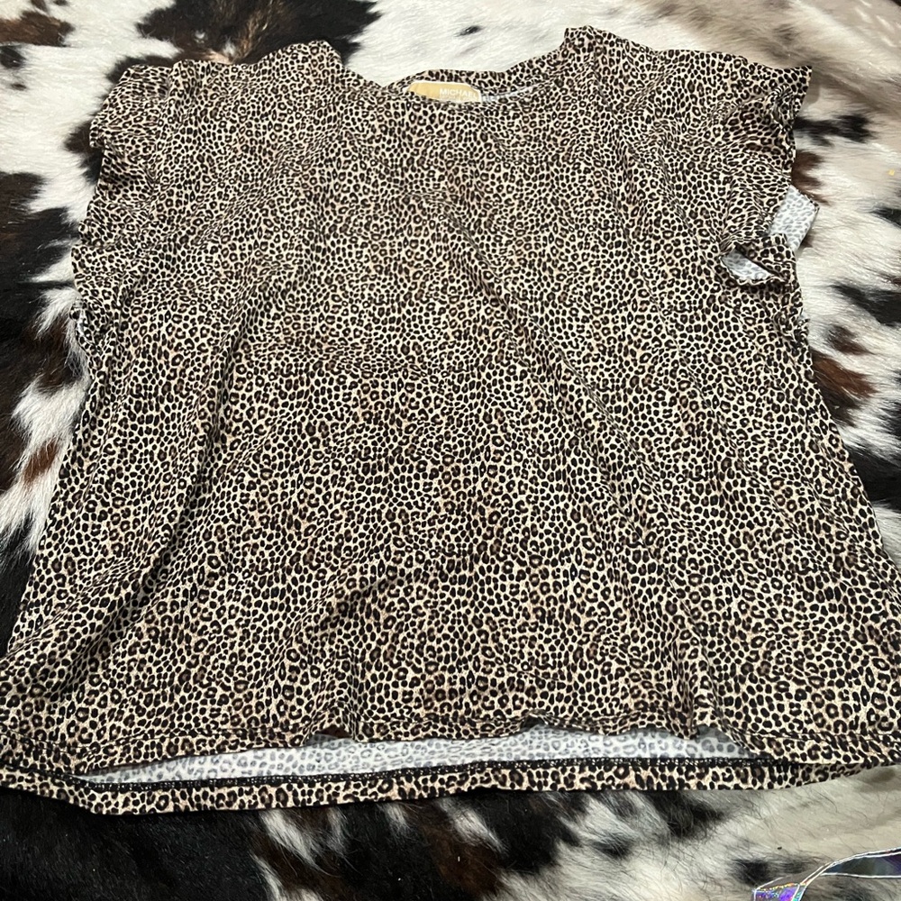 Michael Kors Leopard Print Flutter Sleeve Blouse - Beige/Black